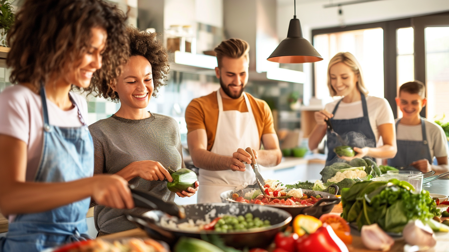 Збалансований та різноманітний раціон з овочами, фруктами та здоровими продуктами